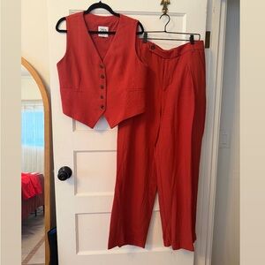 ZARA Orange Burnt Umber Waistcoat and Pants set - Large VEST, XL PANT